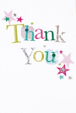 There's a distinct note of celebration in this thank you card, reminiscent of Stoke Newington's community events and festivals. Across the smooth, clean white surface, the phrase 'Thank You' is stitched with festive precision, each letter boasting its own vivid tone-lime green, berry pink, tranquil turquoise-decorated with delicate dots or subtle silver sparkles that reflect like sunbeams glancing off the Newington Green water. Magenta, teal, and gold stars scatter the card's corners, much like confetti drifting after a lively gathering at Abney Park. The tactile print-gentle glints and textured edges-hints at the pleasure of opening a hand-crafted, heartfelt card from a local artisan. This design, simple yet sophisticated, would shine alongside a cheerful bouquet delivered to a Stoke Newington doorstep, capturing a sense of true gratitude and creative flair-perfect for those who value both artistry and sincerity in their thank yous.